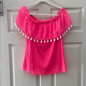 Pink Off-Shoulder Top with Tassels